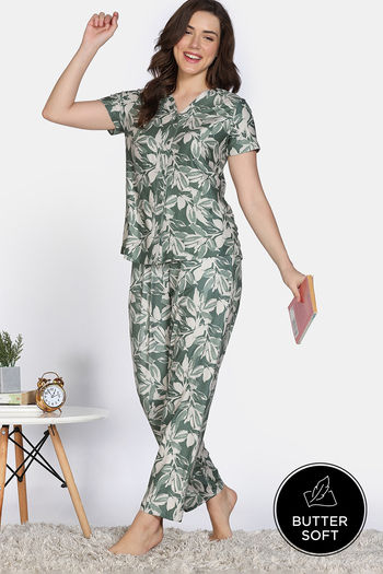 Buy Zivame Knit Poly Pyjama Set - Four Leaf Clover